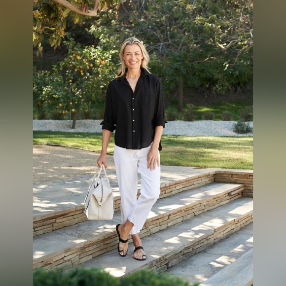 Frank & Eileen Kinsale Cotton Linen Pant White Size 2 Classic Minimalist Trouser - Picture 2 of 10